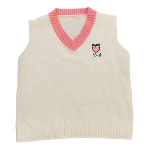 Kawaii Japanese School Uniform Sweater Vest Peach Embroidered V-Neck White M